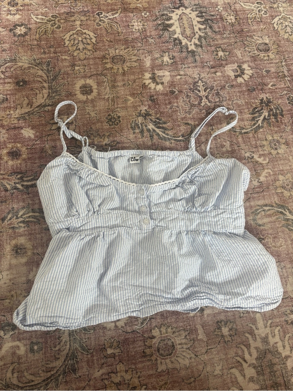 Light Blue & White Striped Spaghetti Strap baby doll top
